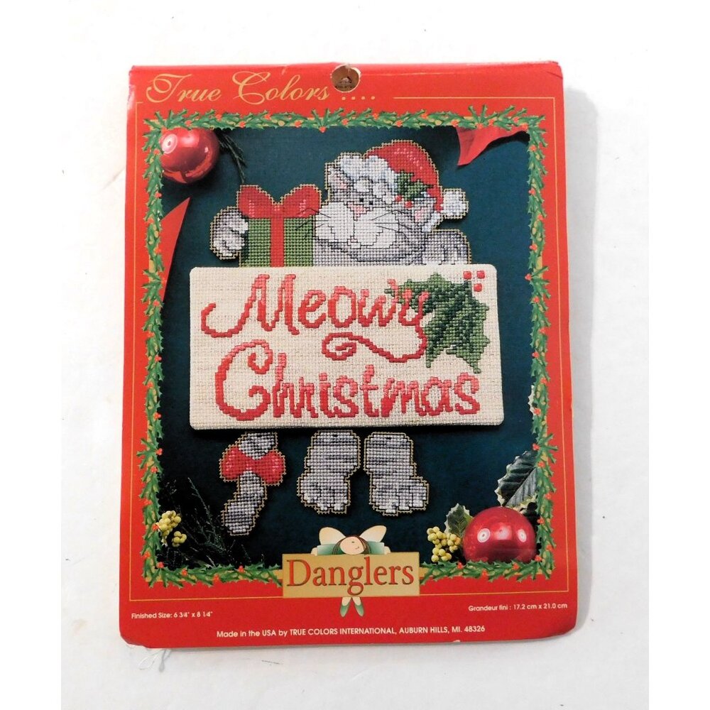 Meowy Christmas Dangler Cross Stitch Kit Embroidery Craft Set By True Colors